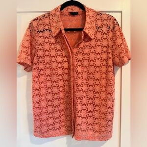 Topshop Floral Lace Men's Shirt - Coral